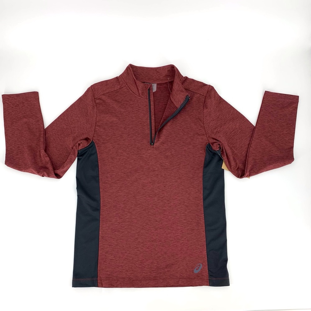 Asics NWT Mens' Heathered Red Cold Weather 1/4 Zip Long Sleeve Shirt, Medium